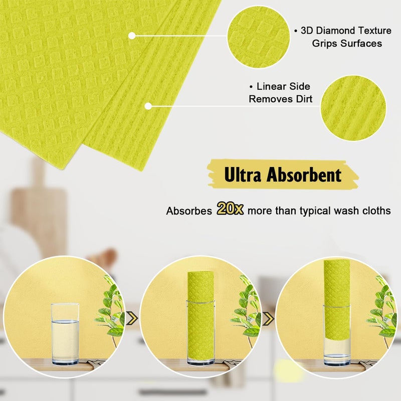 MoLKENE Swedish Dishcloths for Kitchen | 6 Pack Absorbent Cellulose Sponge Cloths Washable | Non-Scratch Reusable Paper Towels Quick Drying Cleaning Cloths - Yellow - Image 3